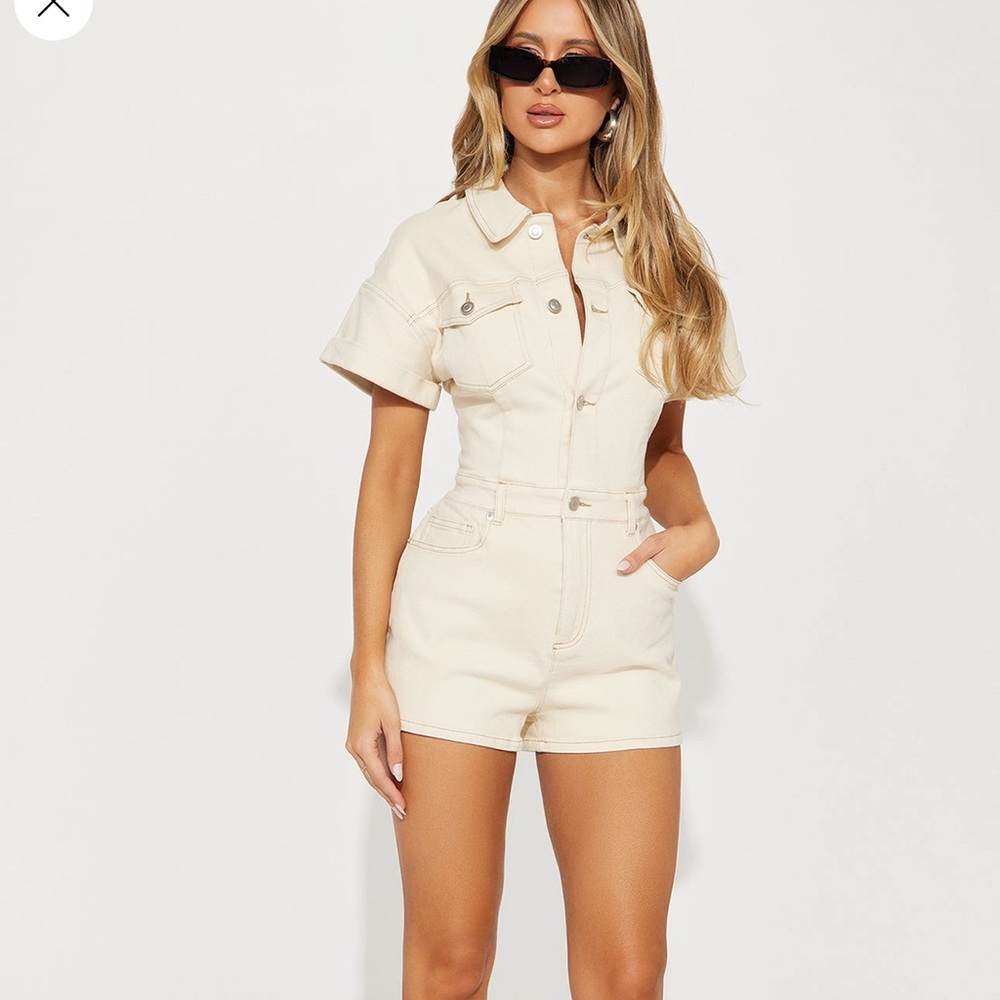 Zara Light Beige Utility Button-Up Jumpsuit